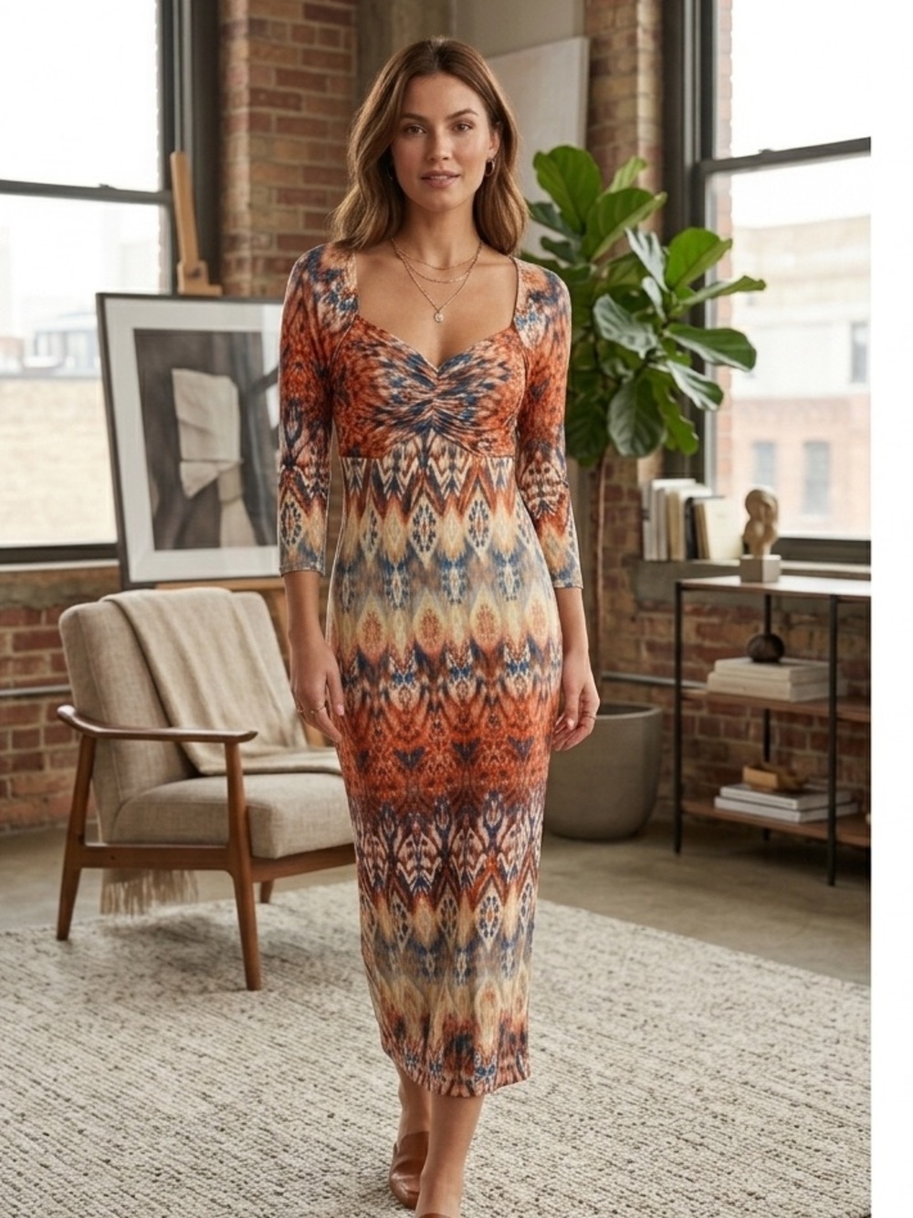 Venus | Coastal Chic Tropical  Midi Dress – Size Large